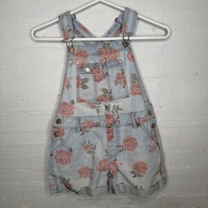 Vintage 90s Y2K Jordache Girls Denim Floral Shortalls M (7/8)
